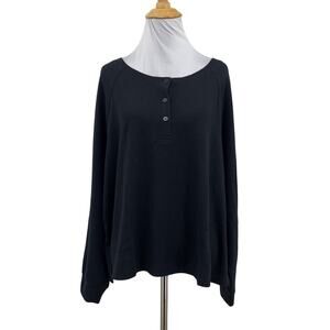 Victoria Secret Top Womens L Large Black Glow Waffle Henley Long Sleeve Stretch
